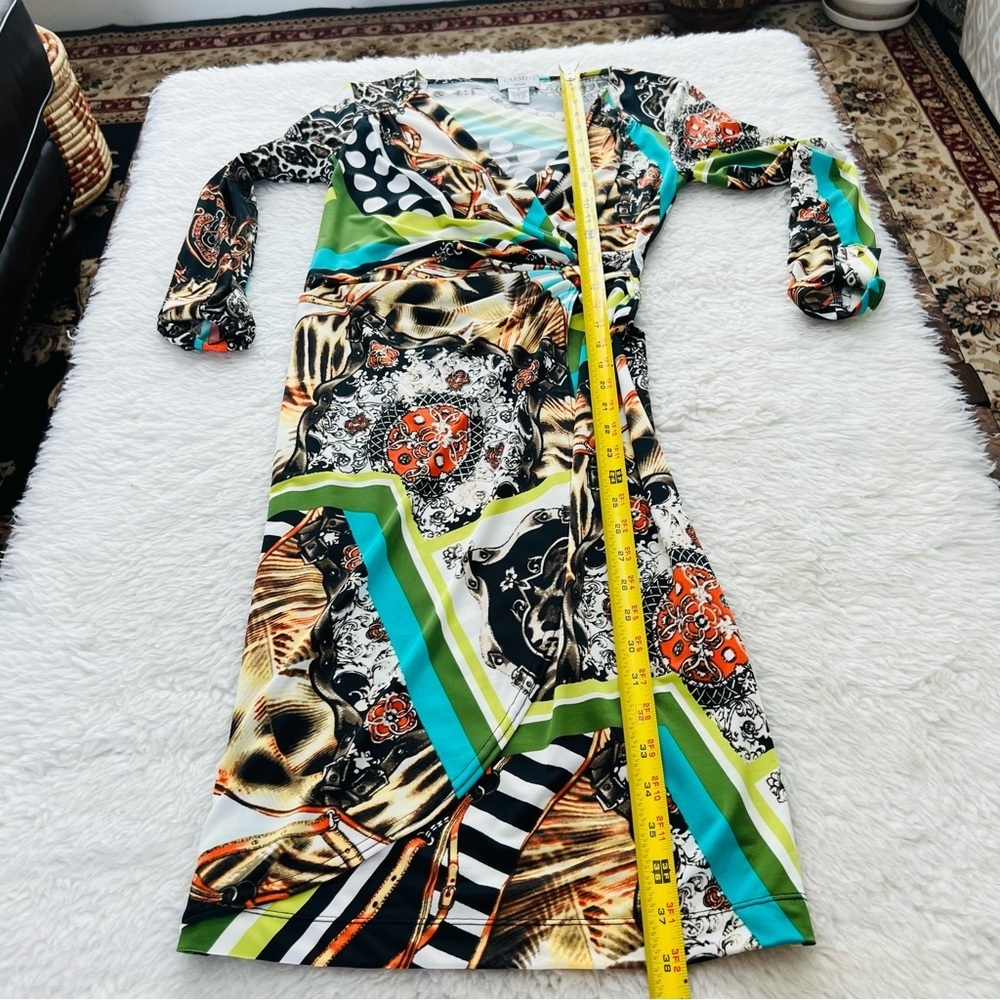 Carmen Marc Valvo Multicolor Long Sleeves Dress Size Small - Picture 9 of 16